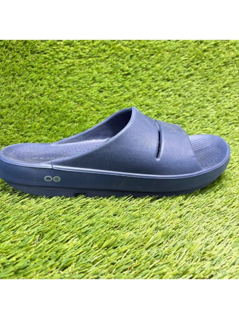 OOFOS OOahh Slide Mens Size 11 Navy Blue Beach Walking Outdoor Slip On Sandals